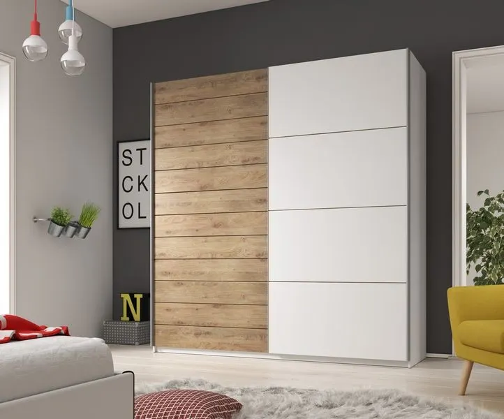 Szafa GALAXY przesuwna 2-drzwiowa dąb beaufort biała 210x200x61cm - 2493EA17