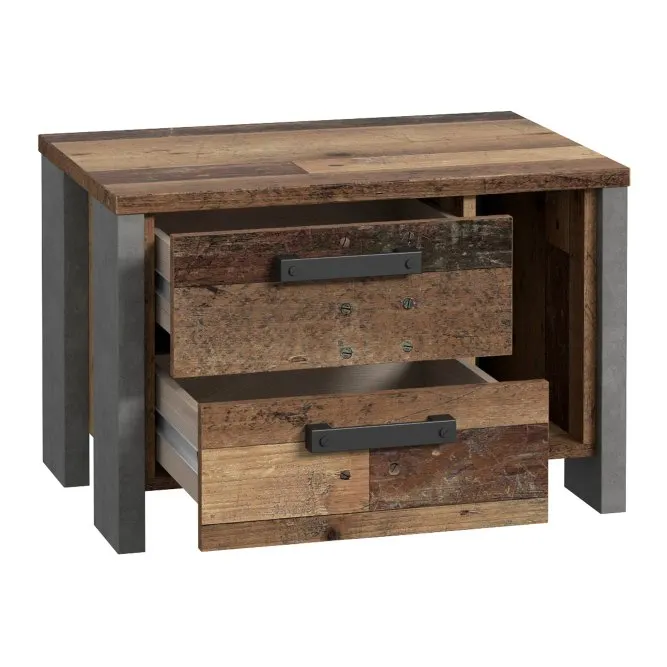 Szafka nocna CLIF z 2 szufladami i wnęką - old wood vintage, beton