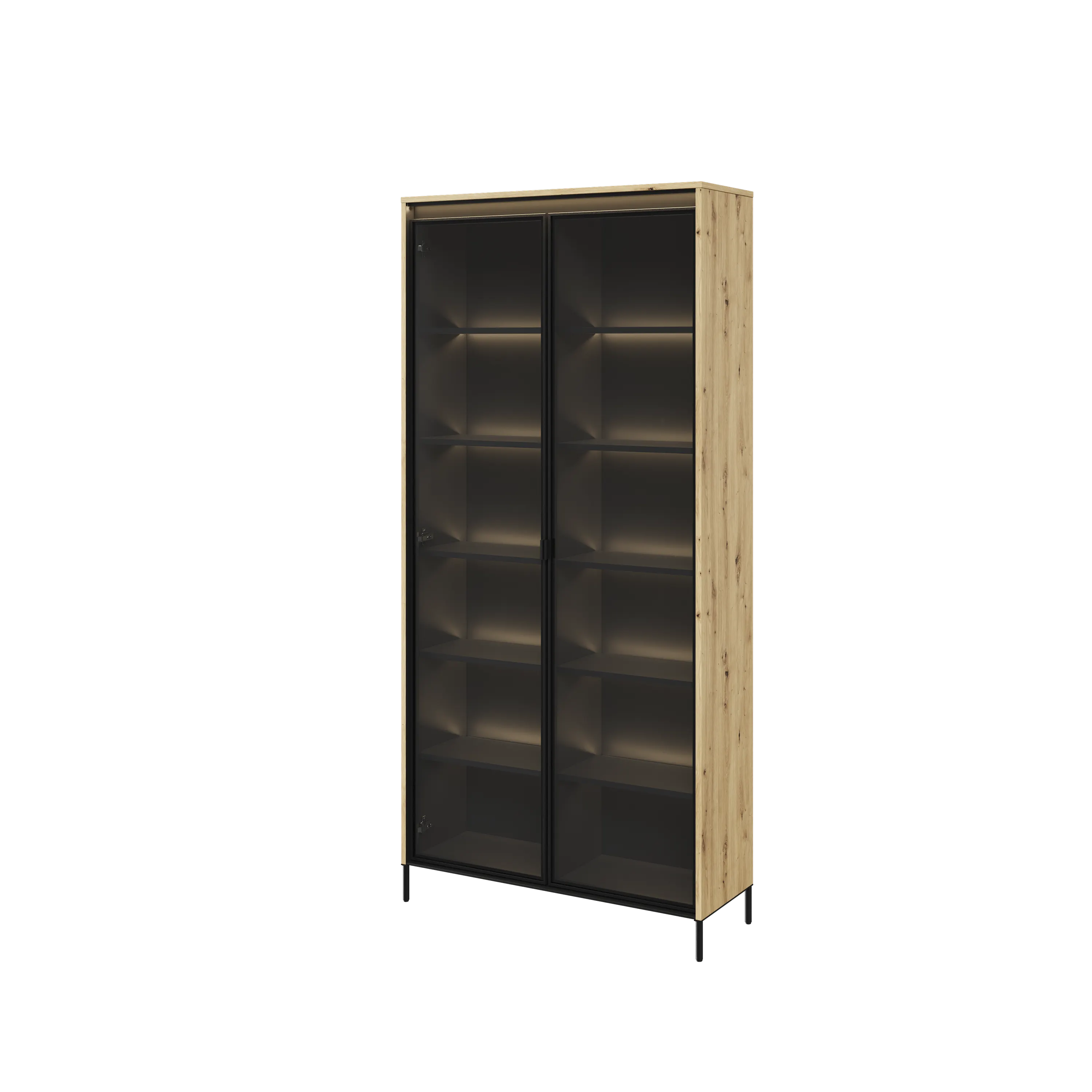 Wysoka witryna z oświetleniem TREND TR-07 2D dąb artisan/czarny - TR7DAC-V2