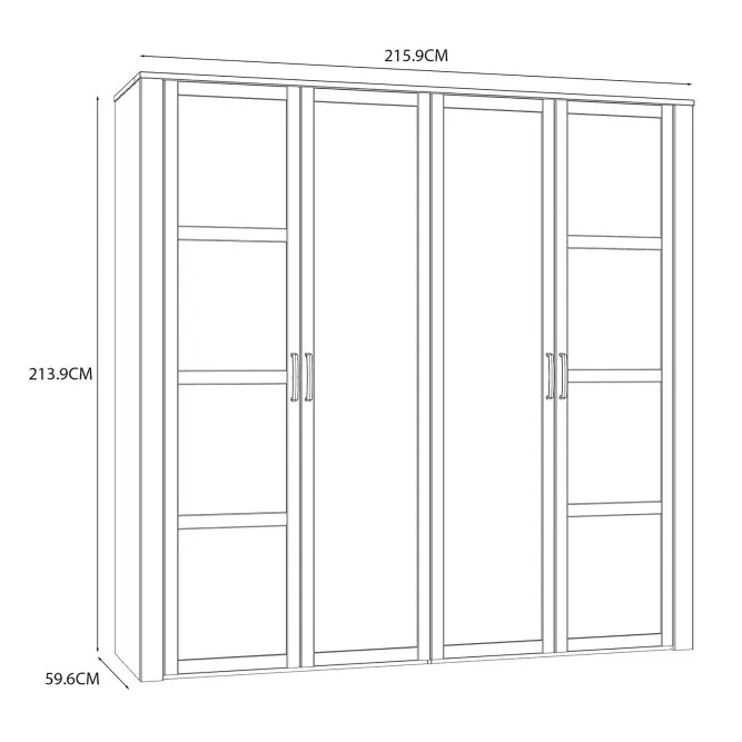 Szafa 4-drzwiowa z lustramii CHISBURY - dąb riviera, modrzew jasny sibu - BHLS941-M482