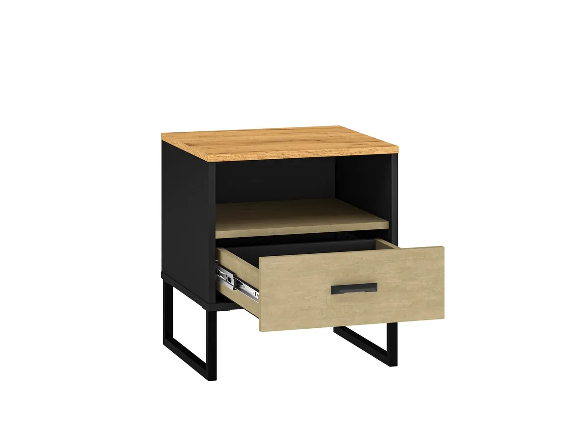 Szafka nocna z szufladą Colt 08 dąb craft złoty, czarny, stal premium - 1COLT08-001