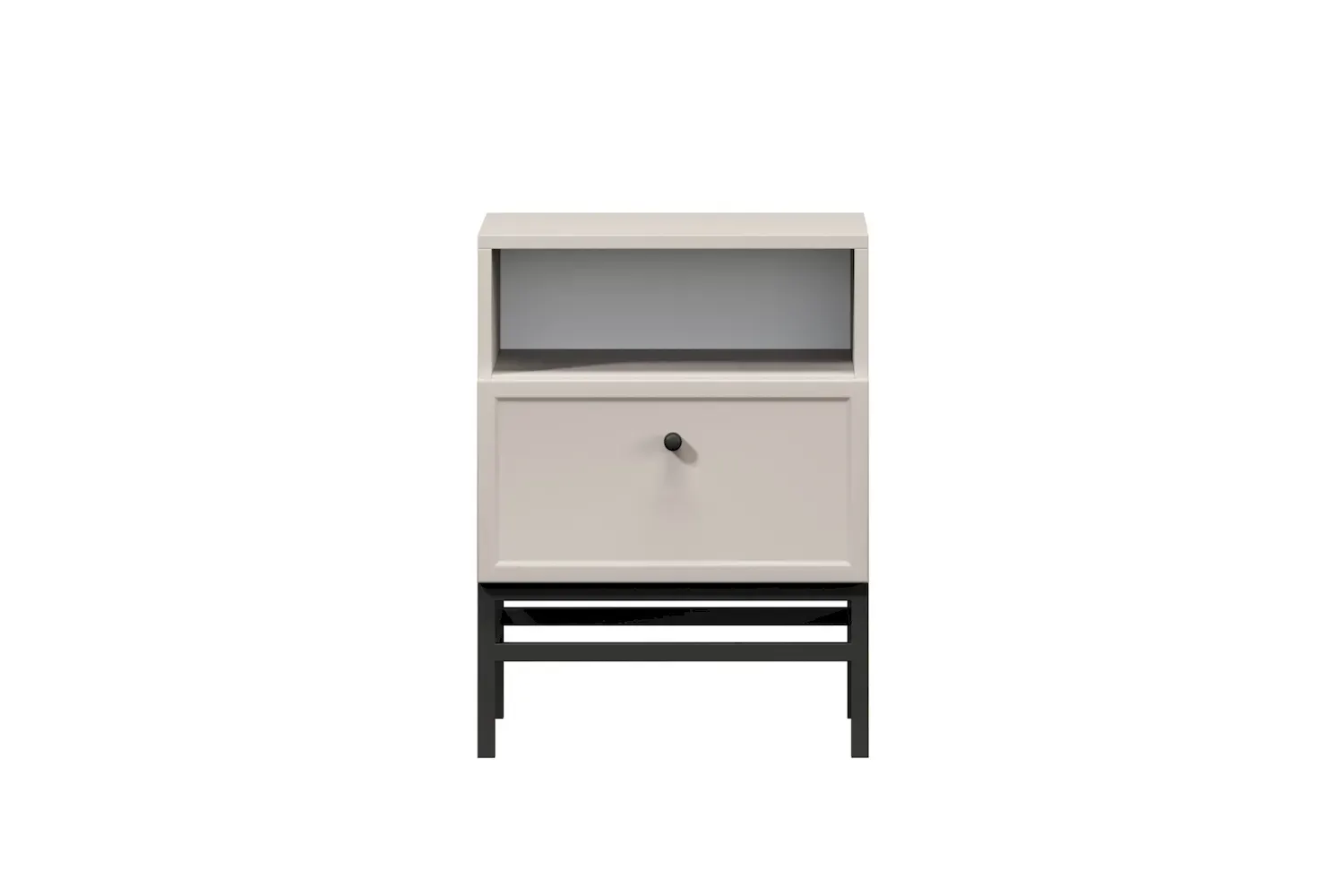 Szafka nocna z szufladą i półką LORINI 45 - cashmere gałka czarna stelaż czarny - B_166684