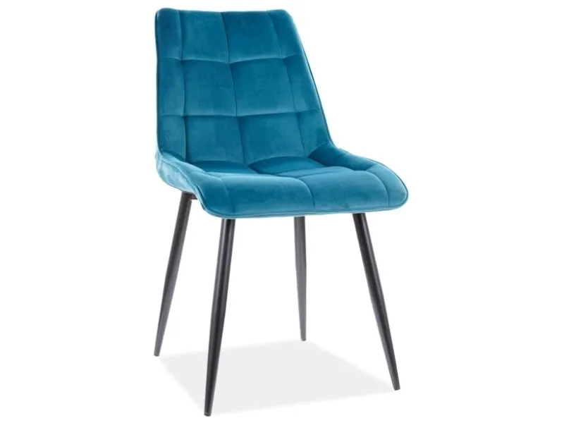 Krzesło tapicerowane CHIC VELVET Bluvel 85 pikowane turkusowe czarne nogi