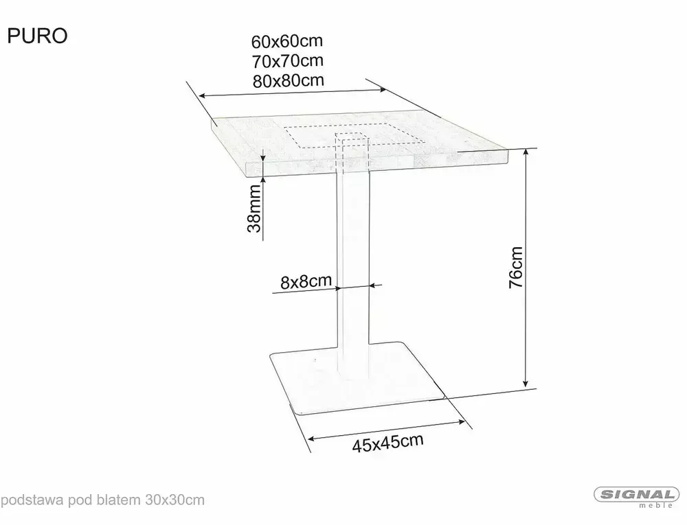 Stół PURO laminat 80x80 dąb czarna metalowa podstawa — zdjęcie 2