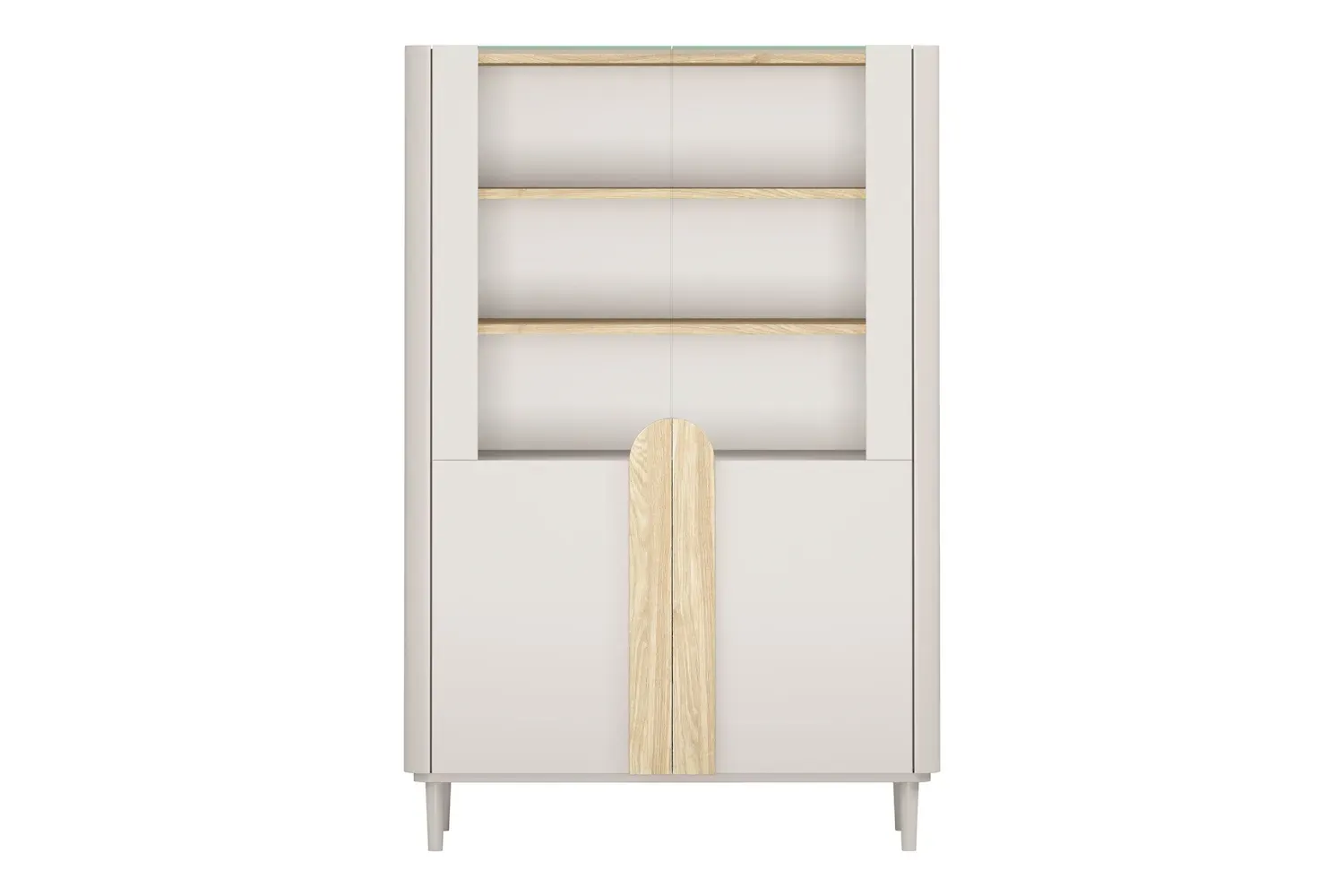 Witryna 2-drzwiowa AMILIO 100 oświetlenie LED - cashmere / dąb olejowany uchwyty dąb jasny nogi cashmere - B_169212