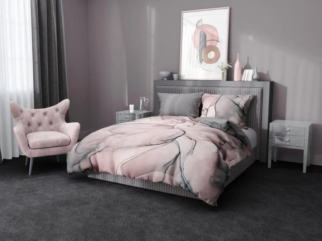 Pościel komplet MINERALS 002 satyna bawełniana 160X200+2X70X80 szary różowy - FARO_24602