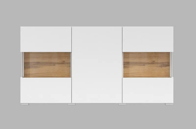 Komoda 3-drzwiowa szklana AVA stojąca/wisząca 120 cm biała dąb wotan - 249NLM25