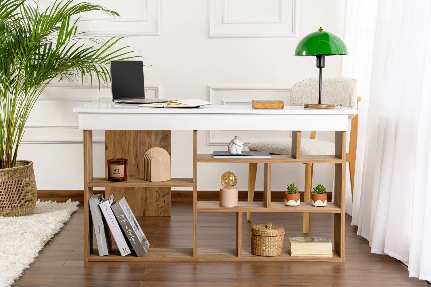 Biurko narożne z regałem VESPER 120x130 biały naturalny - ASI_241NRD1110