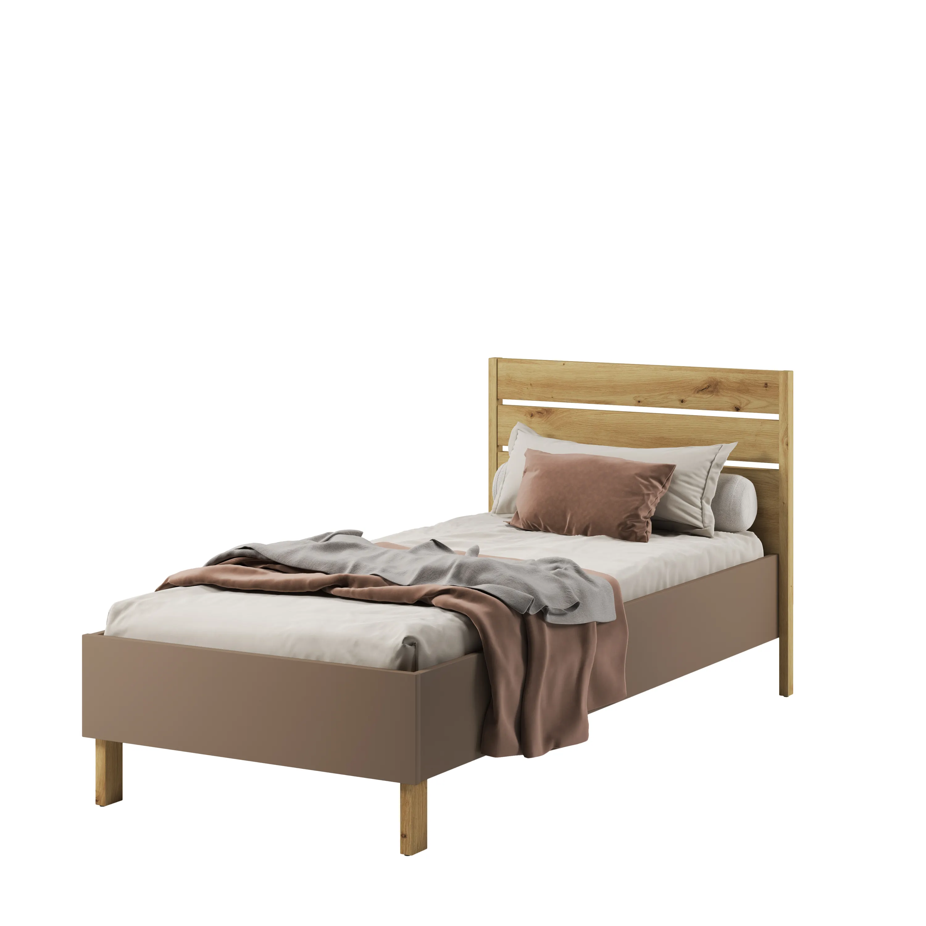 Łóżko ze stelażem Lenny LY-10 90x200 dąb artisan/beż - LY10ABT