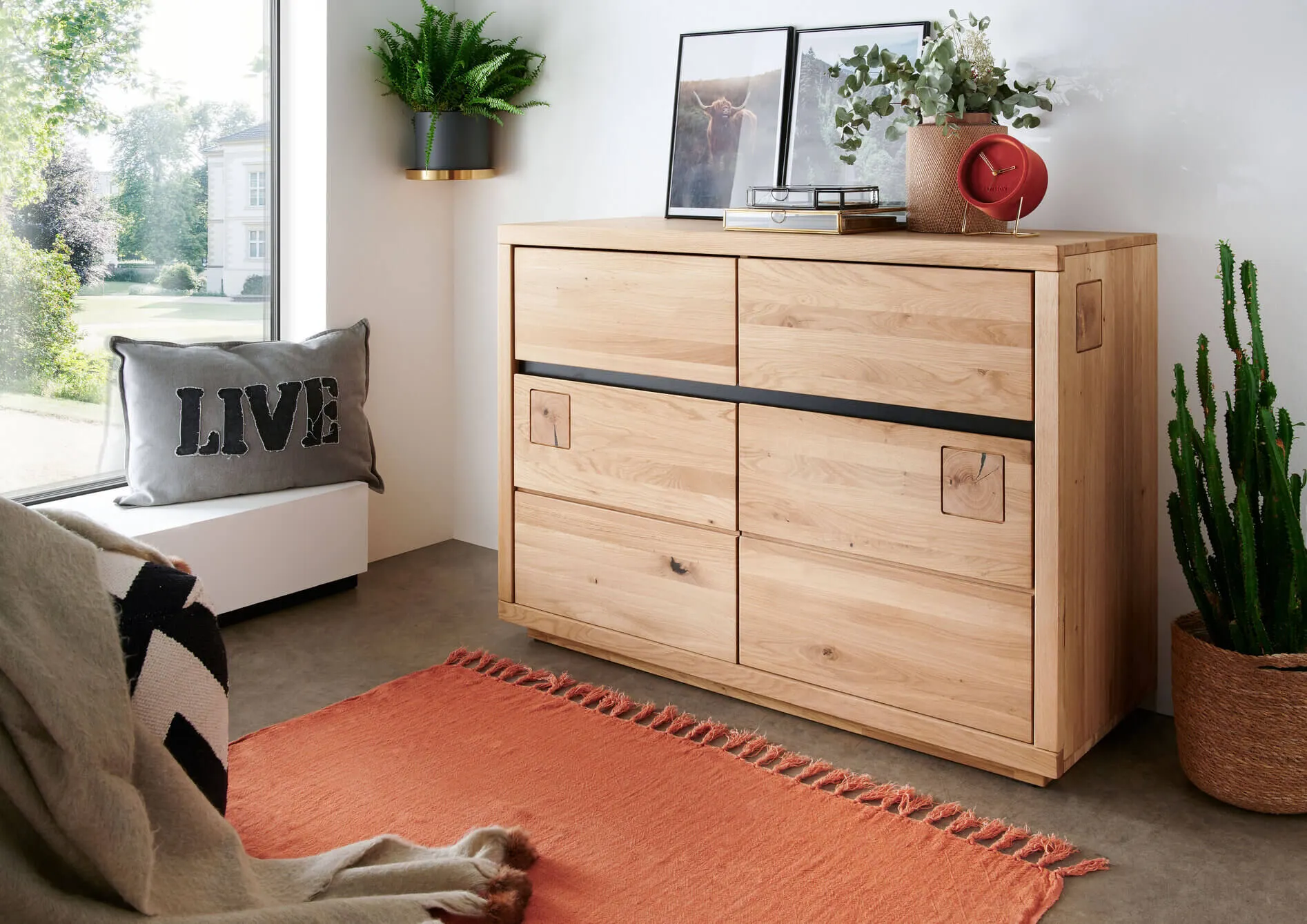 Komoda dębowa HALLOW 120x85 z 2 szufladami i 2 szafkami - GK_1031595701