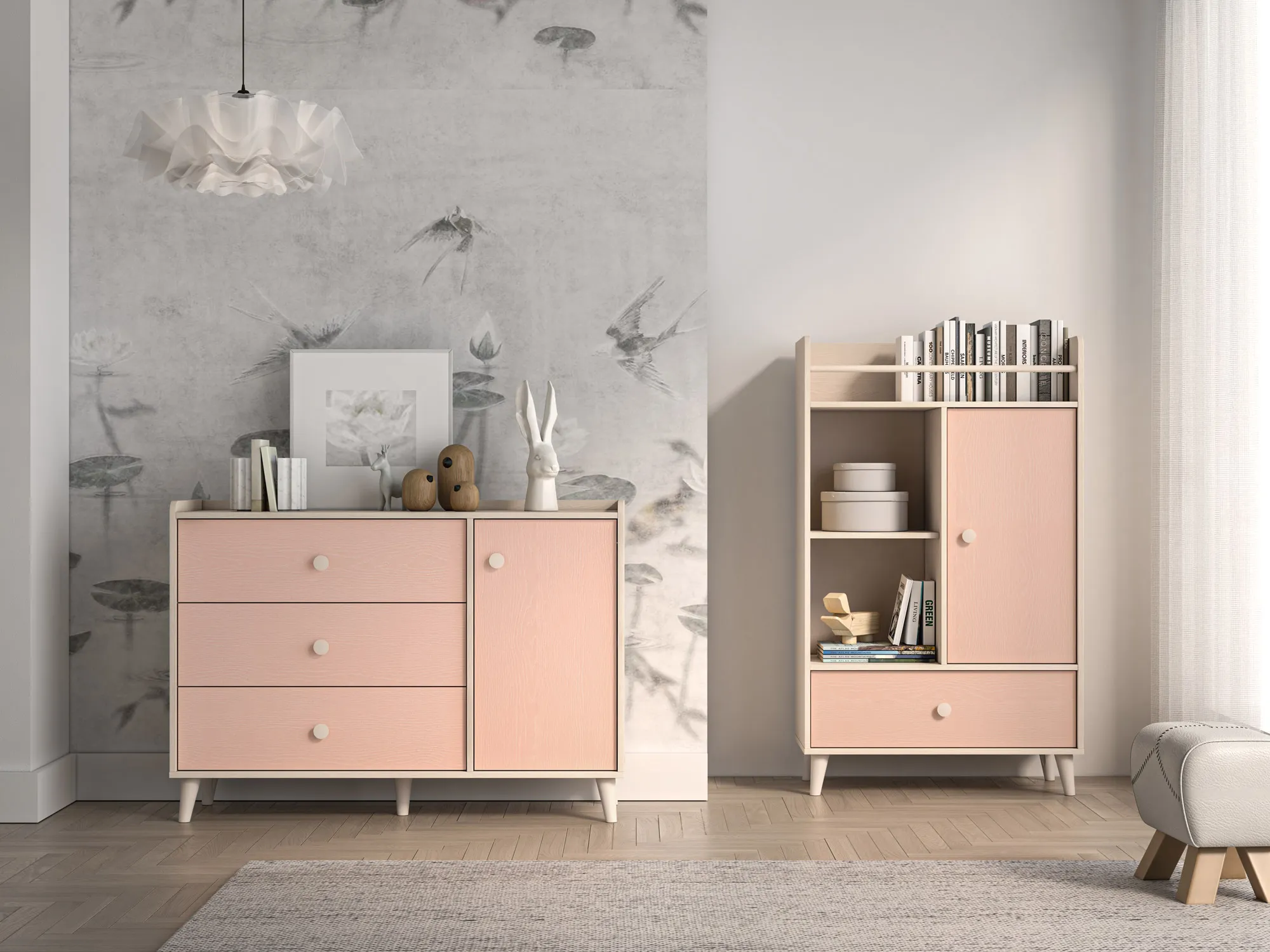 Komoda 1-drzwiowa z 3 szufladami MEVEL 05 piasek pustyni, różowy - 1MEVE05-001