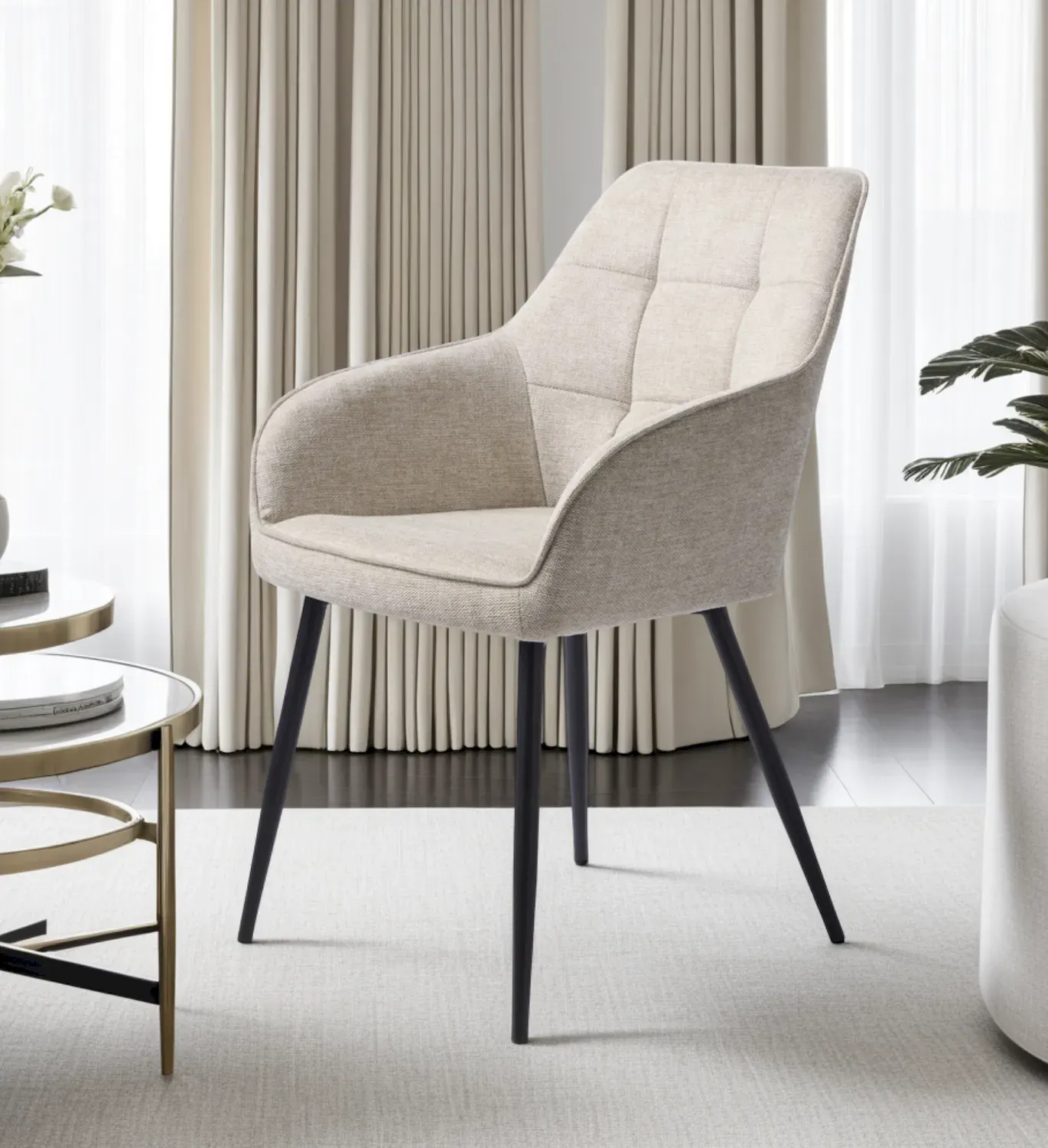 Krzesło pikowane NOLAN metalowe nóżki - piaskowy - UN_50800000