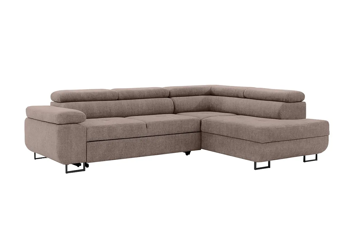 Narożnik prawostronny ANNABELLE L regulowane zagłówki nogi czarne tkanina Vogue 4 brązowy Kanapa, Meble