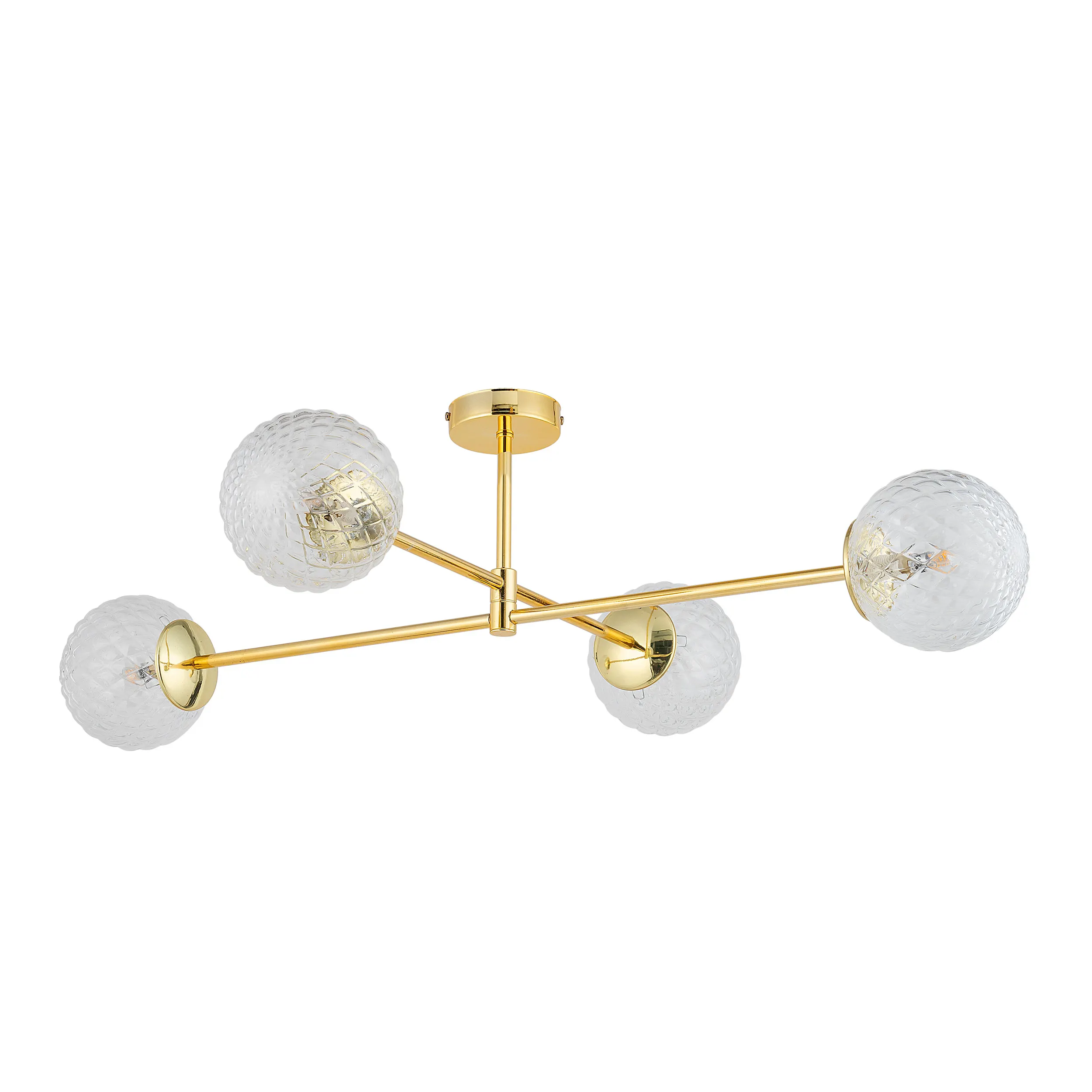 Lampa sufitowa CADIX złota z szklanymi okrągłymi kryształowymi kloszami 93x73x21cm