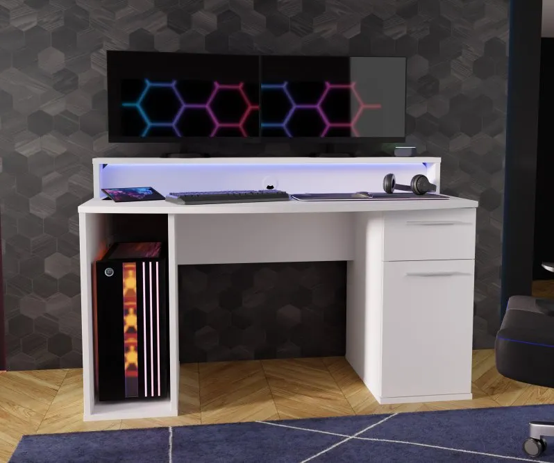 image stół komputerowy, biurko, komputer, monitor, LED podświetlenie