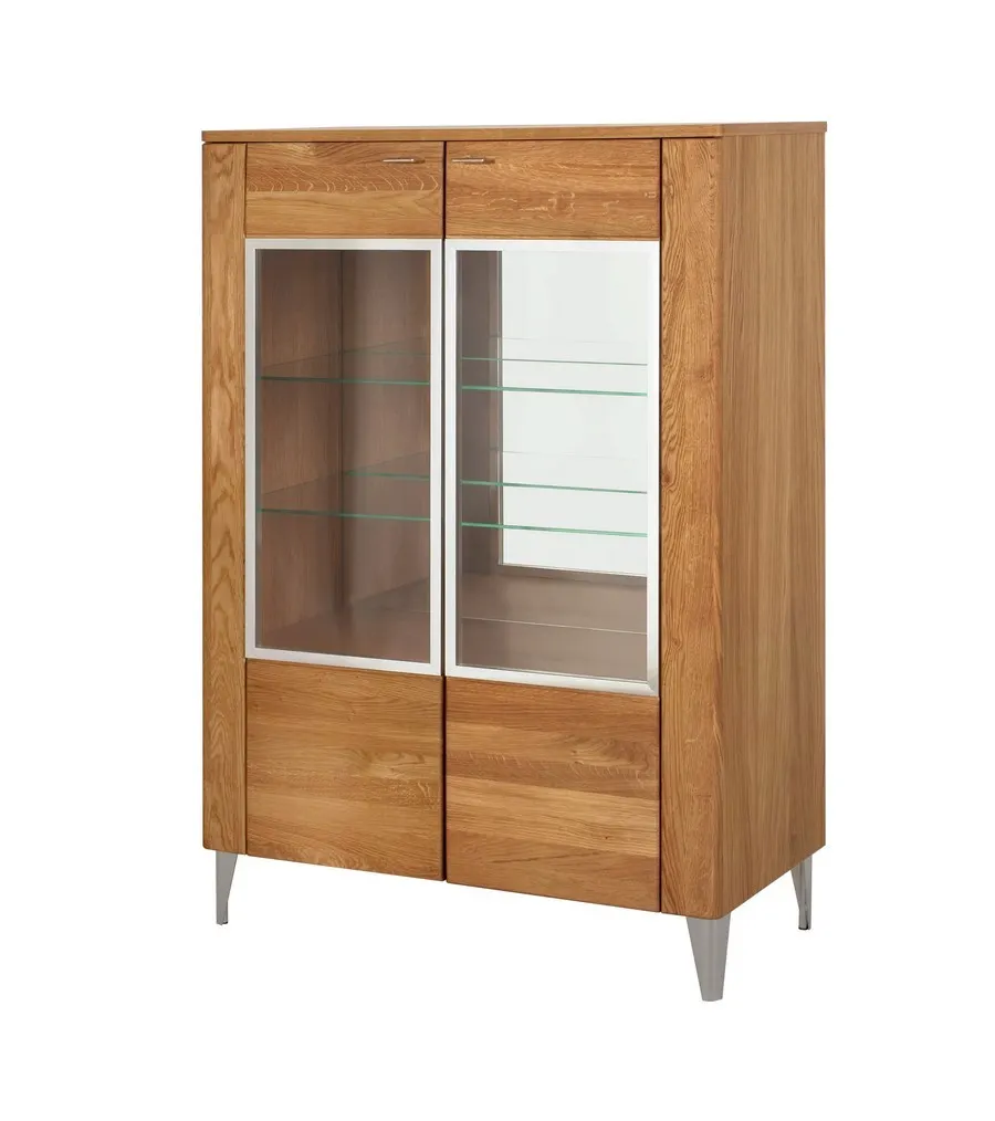 Witryna niska 2-drzwiowa LATINA 15 niska drewniana z lustrem wewnątrz - dąb miodowy 134x96x42cm