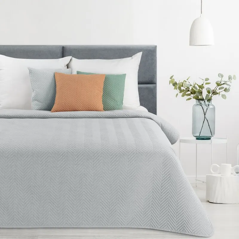 Narzuta pikowana LEN 3 200 X 220 cm Srebrny - EU_458229