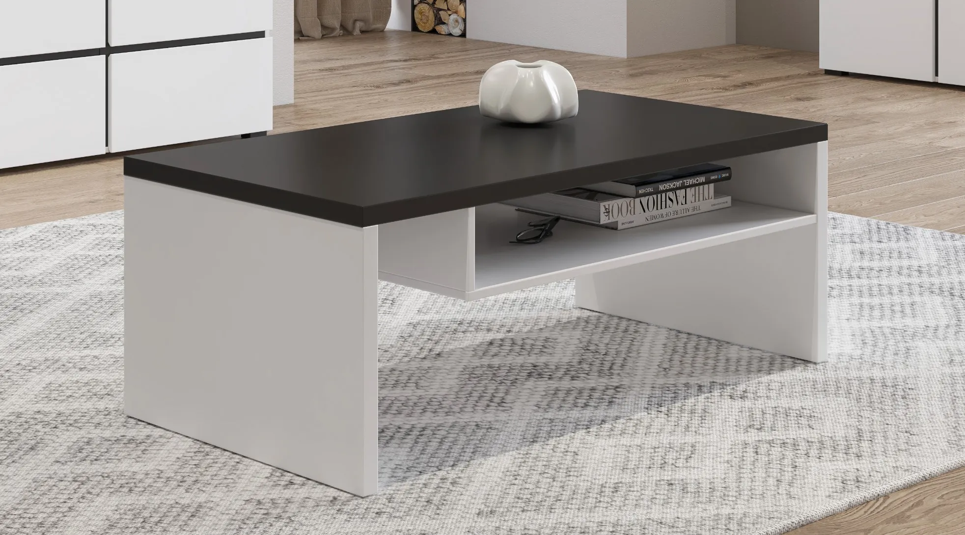 Stolik kawowy z półką CROSS 60x120 biało-czarny - 249WMY99