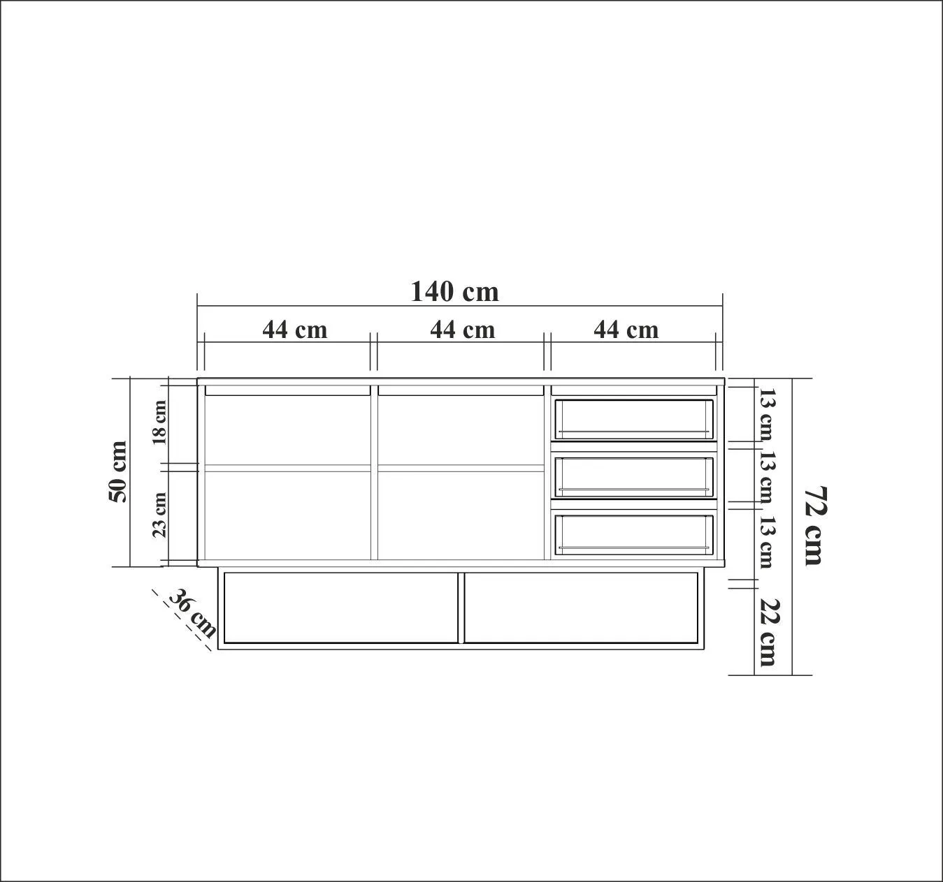 Komoda drewniana 2-drzwiowa z 3 szufladami RUBA 140 cm na metalowym stelażu kolor orzech — zdjęcie 10