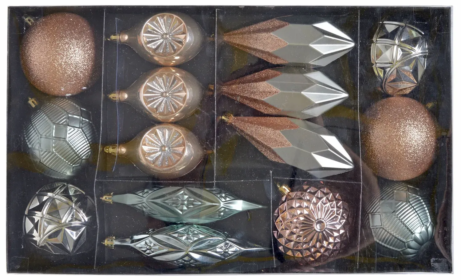 Zestaw bombek choinkowych 16 sztuk srebrno-szampański