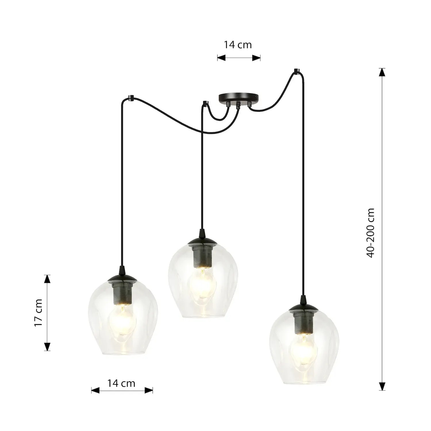 Lampa wisząca pająk LEVEL 3 czarny transparentny - 756/3