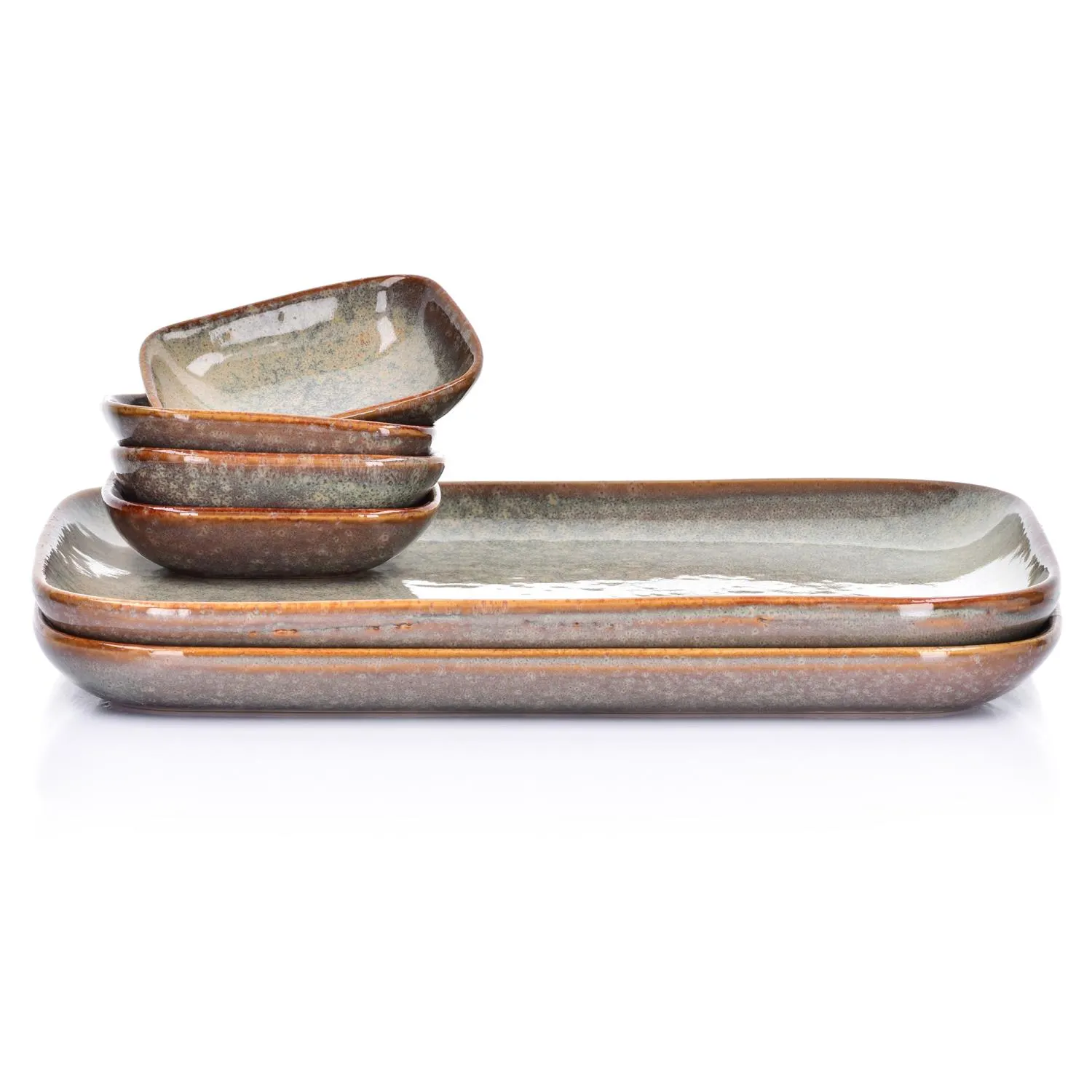 image naczynia, zestaw talerzy, ceramiczny, talerze prostokątne, glazura dwukolorowa