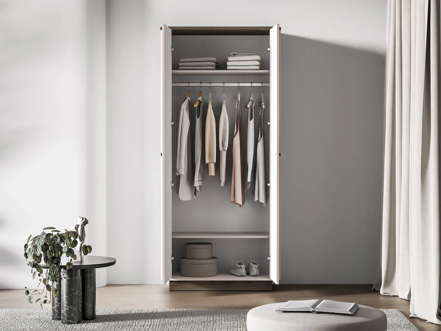 Szafa 2-drzwiowa VILAVIO 08 2 półki i drążek dąb windmill dark cashmere - 1VILA08-001