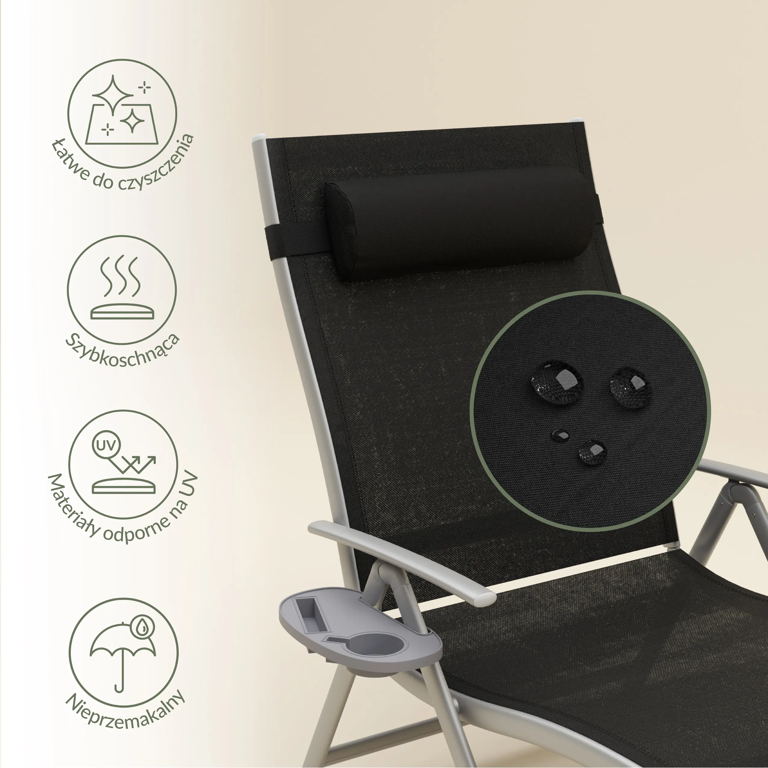 Leżak ogrodowy składany TARDY 182 cm aluminiowy czarny Zenjoy - TARDY_CZARNY