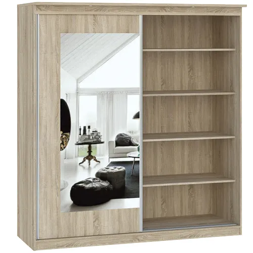 Szafa 2-drzwiowa z 2 lustrami MORTY 180cm drzwi przesuwne dąb sonoma - INT_5001990DOS1