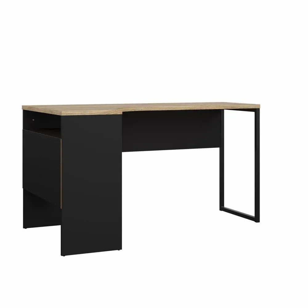 Narożne biurko z 2 szufladami FUNCTION PLUS 145cm czarny mat/dąb - TV_80118GMAK