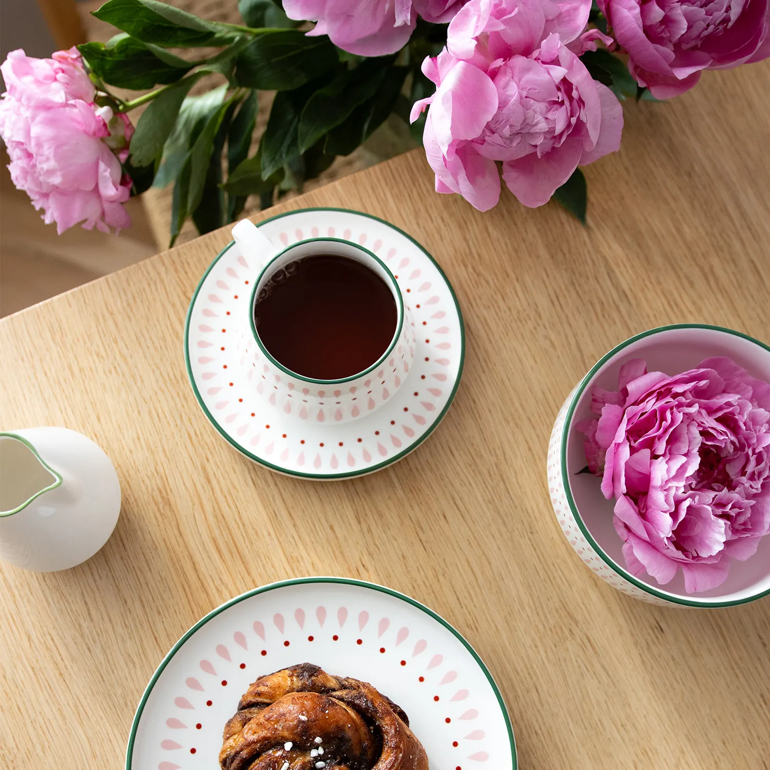 tea, cup, teacup, peony, flower