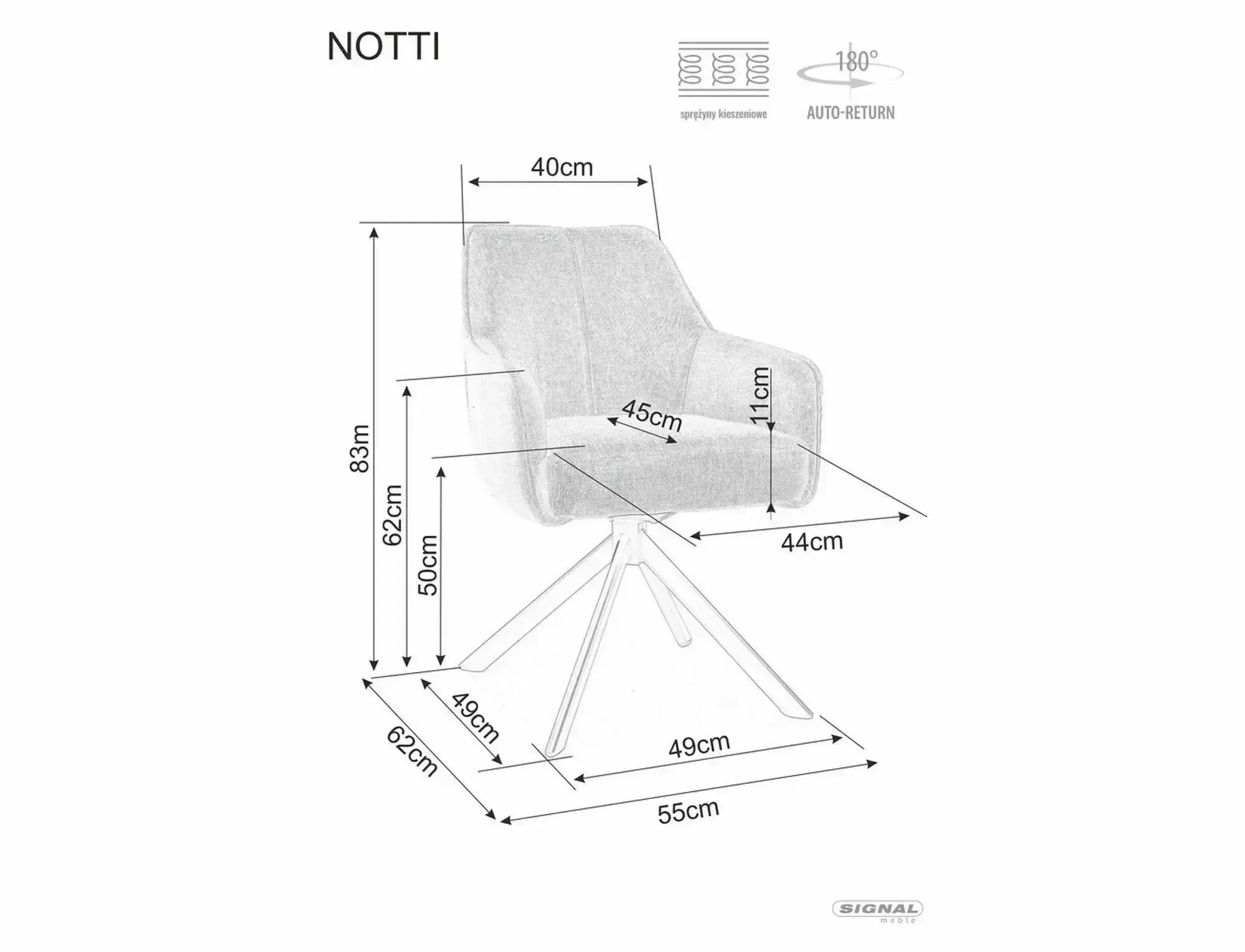 Krzesło obrotowe z podłokietnikami NOTTI LEO 180 st. ciemny beżowy czarny — zdjęcie 13