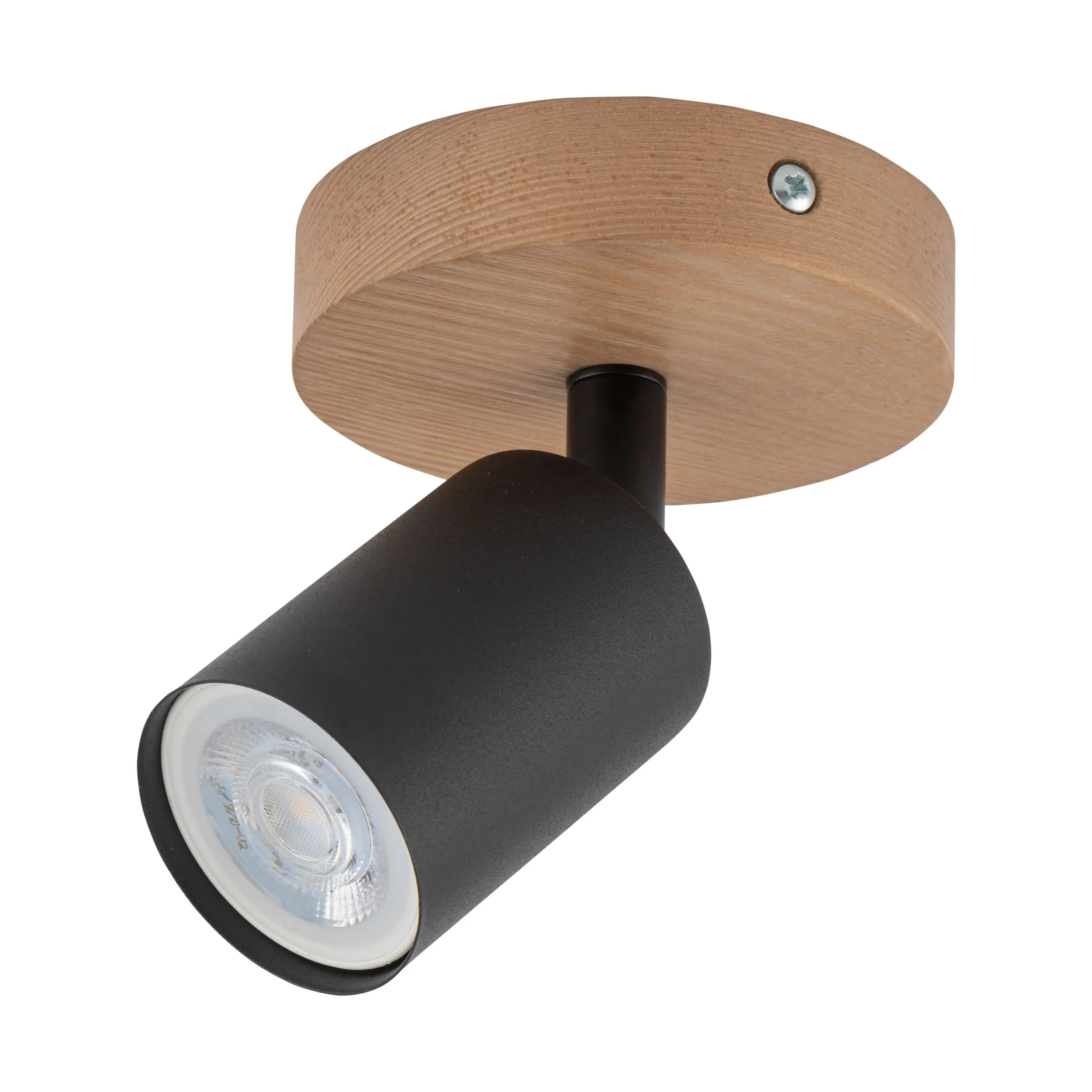 Lampa sufitowa TOP czarna z drewnianą podstawą regulowana 14x10cm