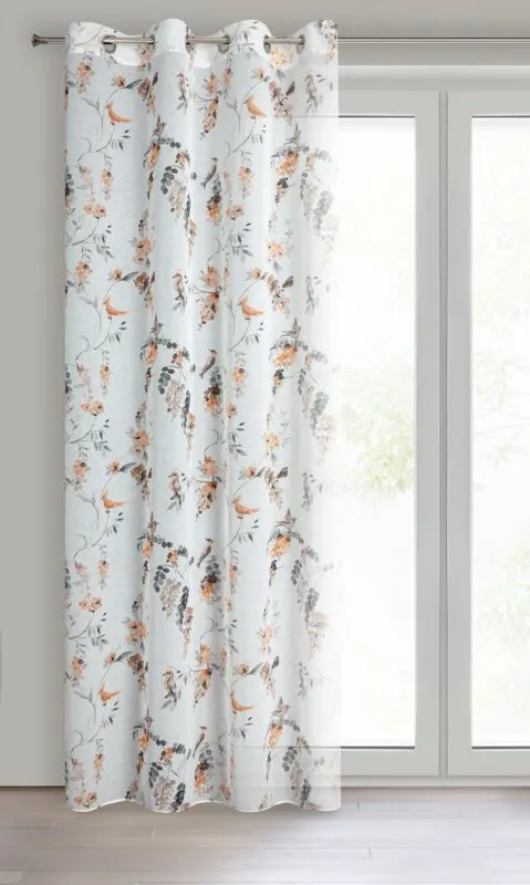 Zasłona na kółkach RIKI 140x250 cm biała z botanicznym wzorem - EU_432940