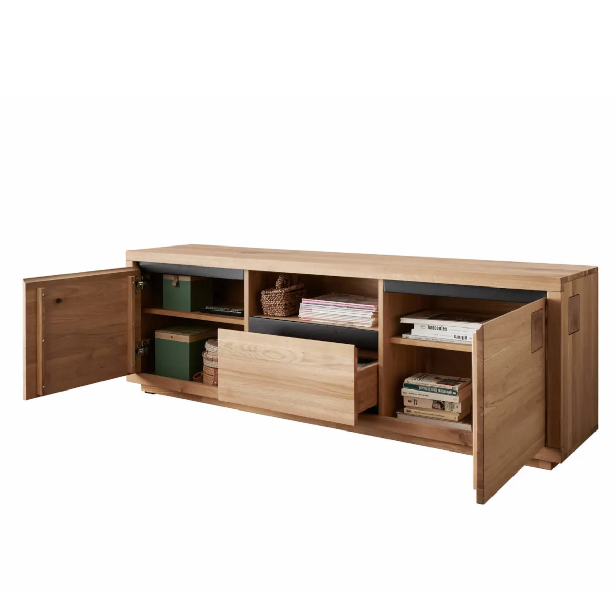 Szafka rtv dębowa HALLOW 170x56 z 2 drzwiami i szufladą - GK_1031596001