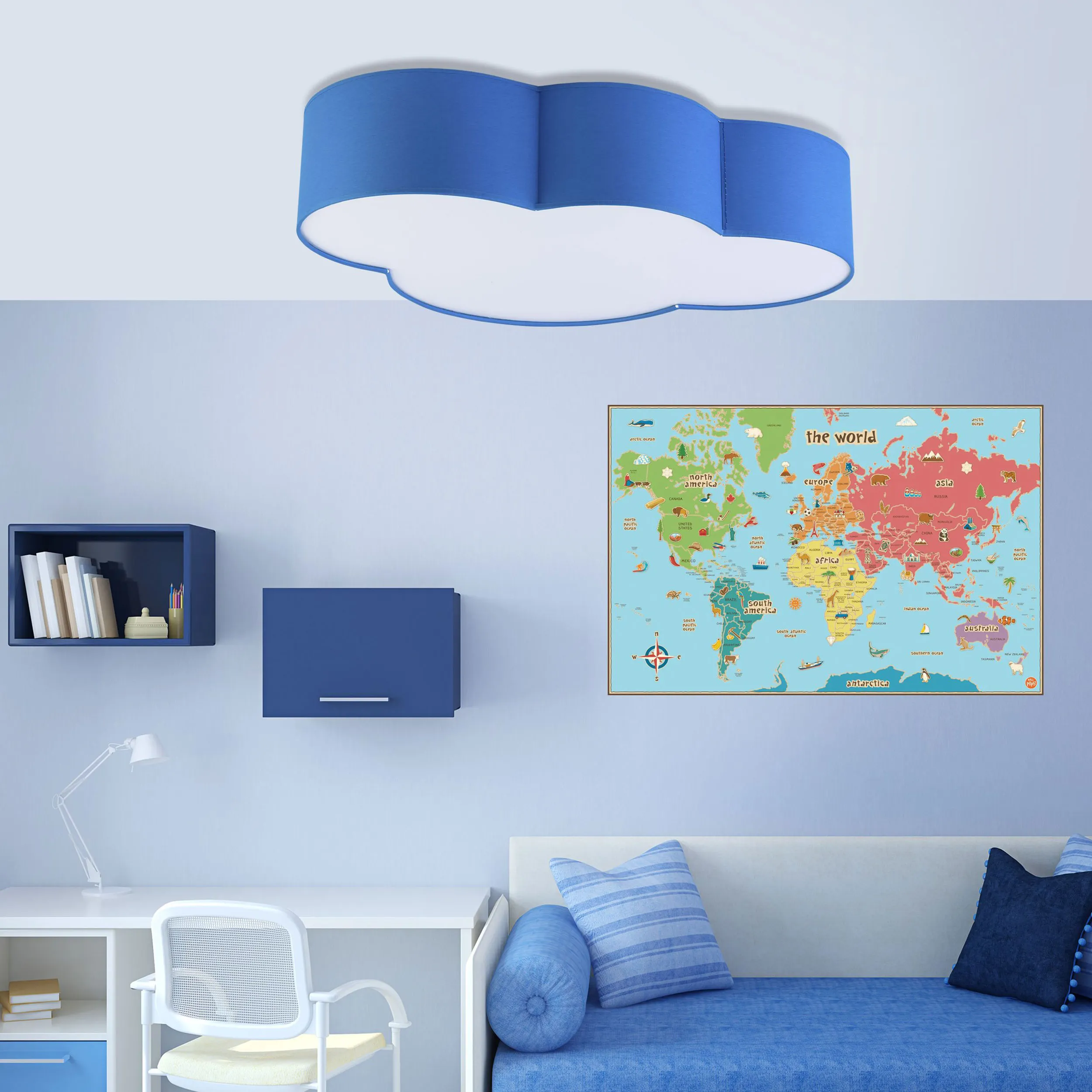 Lampa sufitowa CLOUD niebieska z tkaniny w kształcie chmury 62x45x13cm - TK_1534