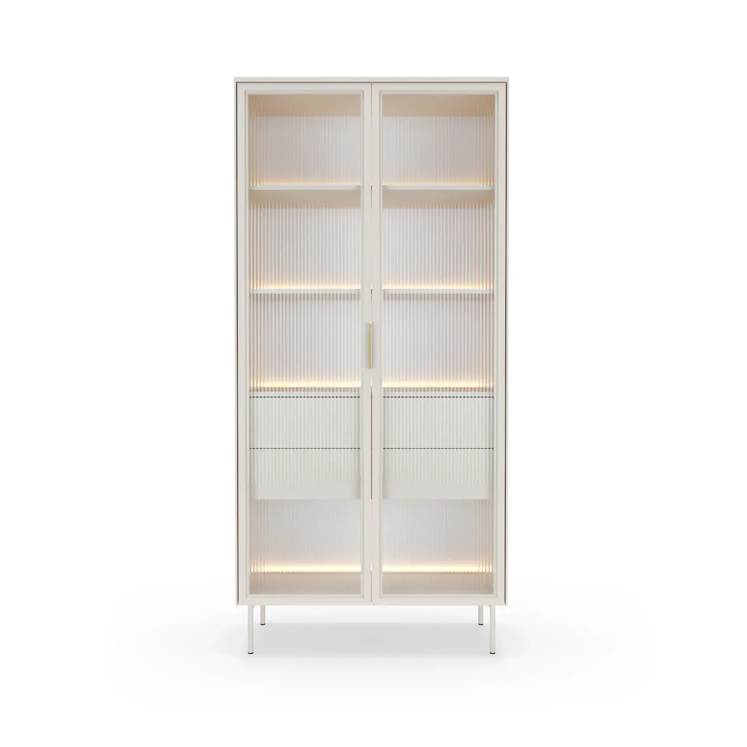 Witryna wysoka 2-drzwiowa z 2 szufladami LUMI 91cm LED kaszmir złote uchwyty - LA_LUMI_WITRYNA_WYSOKA_91_2D2S