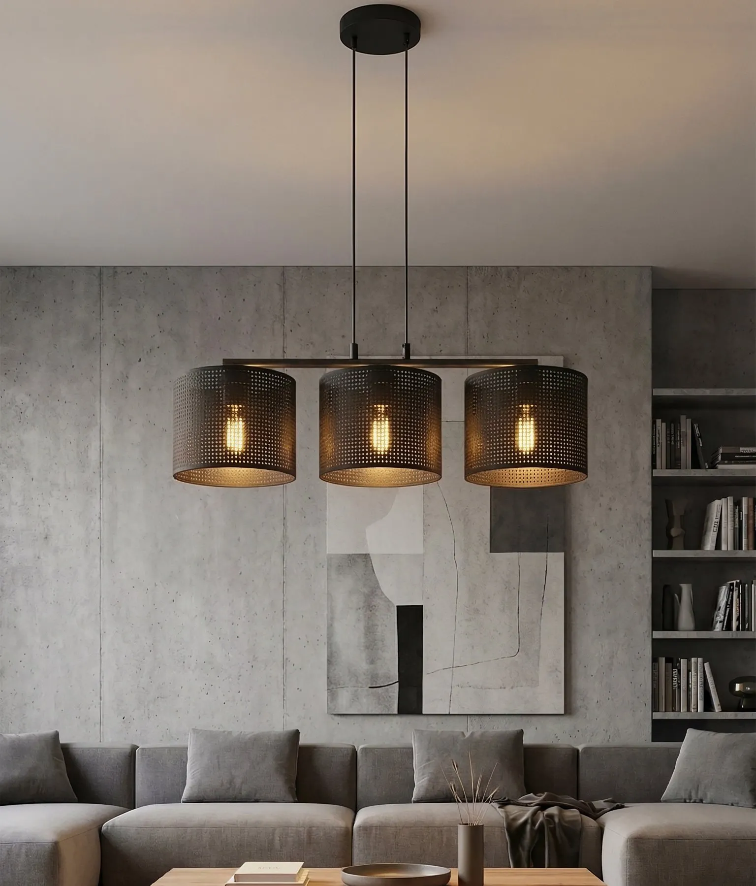 image lampa wisząca, trzy klosze, metal, czarna, wewnętrzna