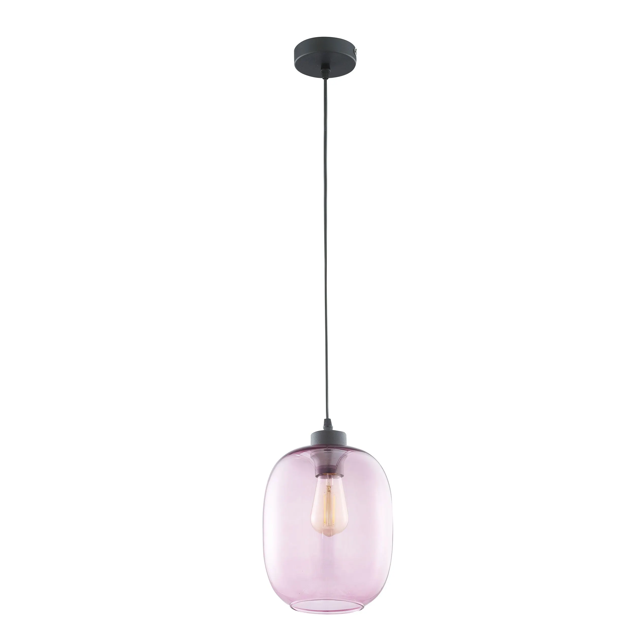 Lampa wisząca ELIO różowa szklana transparentna oprawa na czarnej podstawie i przewodzie 170x20cm