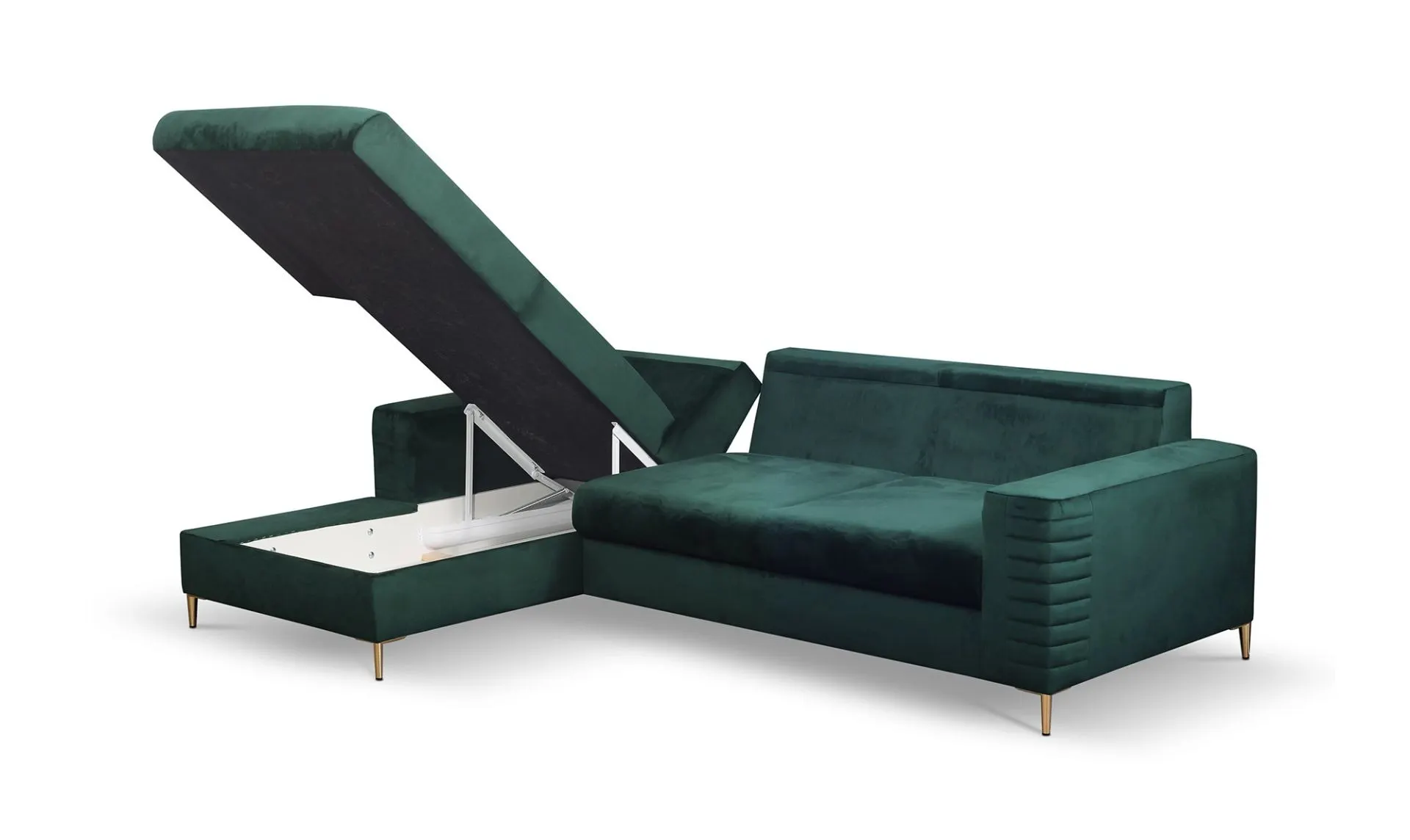 Narożnik rozkładany z pojemnikiem COLLIN VELLUTO 253 cm lewy ciemnozielony - COLILIN_NAR_VELLUTO27_L