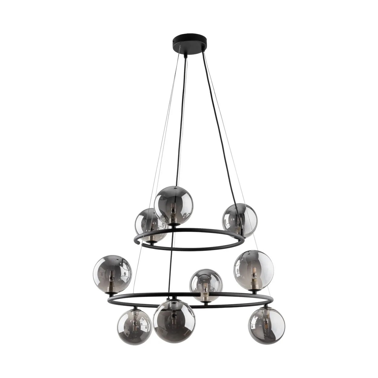 Lampa wisząca ANABELLE czarna z dymionymi okrągłymi szklanymi kloszami 140x62cm - TK_6845
