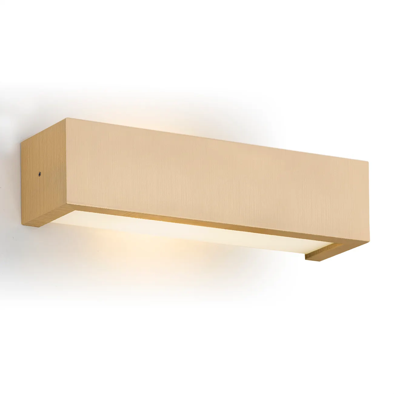 Kinkiet CASERTA drewniany złoty prążek pionowy biały klosz 32cm