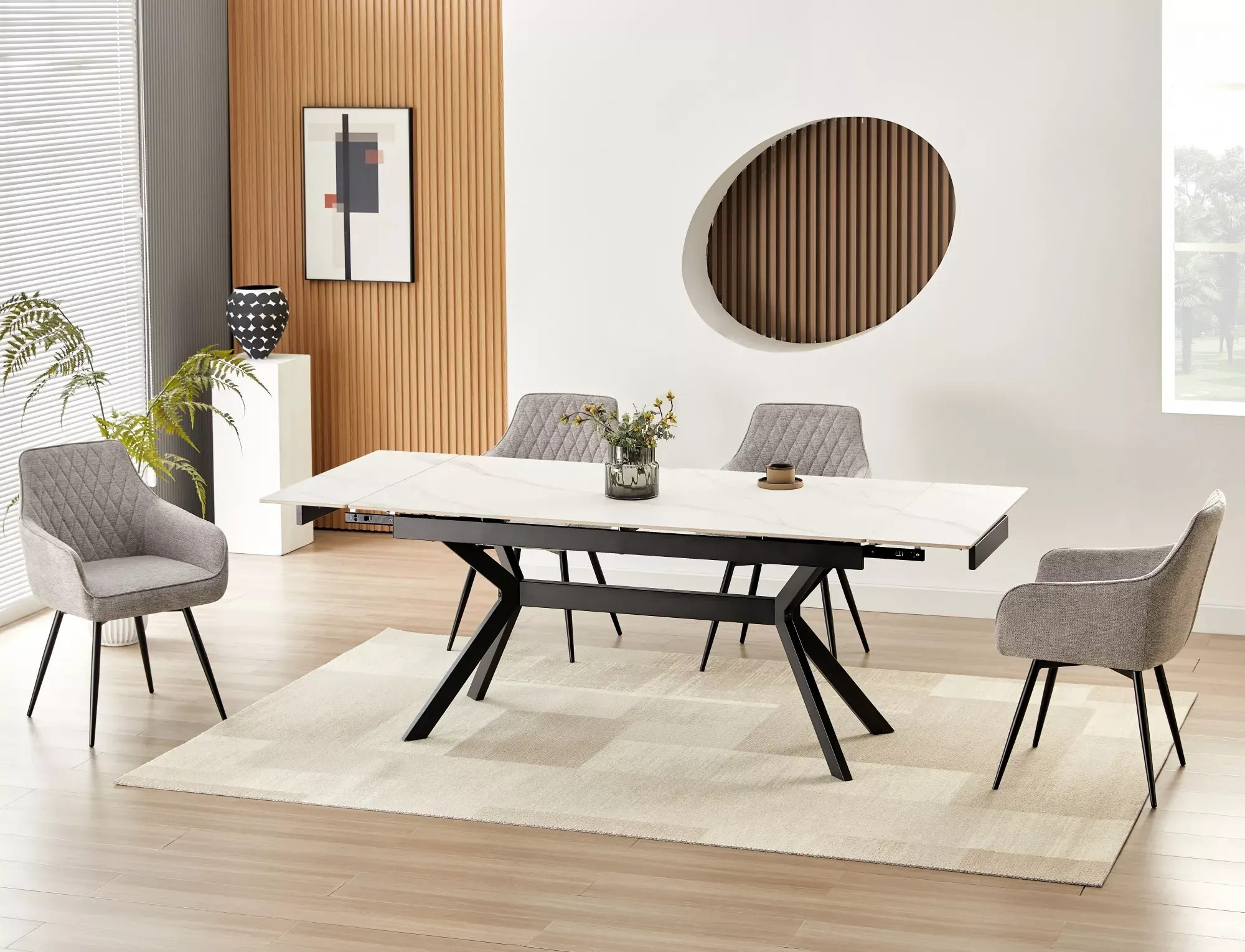 Stół rozkładany ceramiczny IMPERIA 90x180-240 biały stelaż czarny - IMPERIABC180