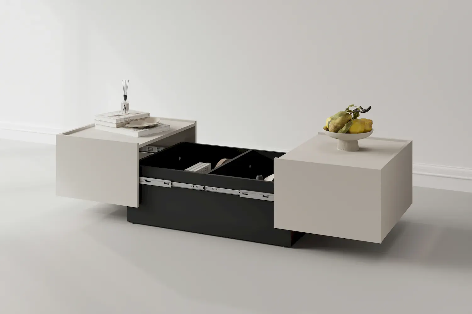 Stolik kawowy rozsuwany EKO 96 ze schowkiem kaszmir czarny - 24KWMJ96