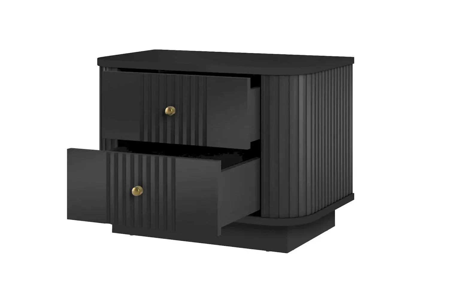 Zestaw szafka nocna z 2 szufladami VESPER 2-set ryflowany front - czarny złote uchwyty cokół - B_169470