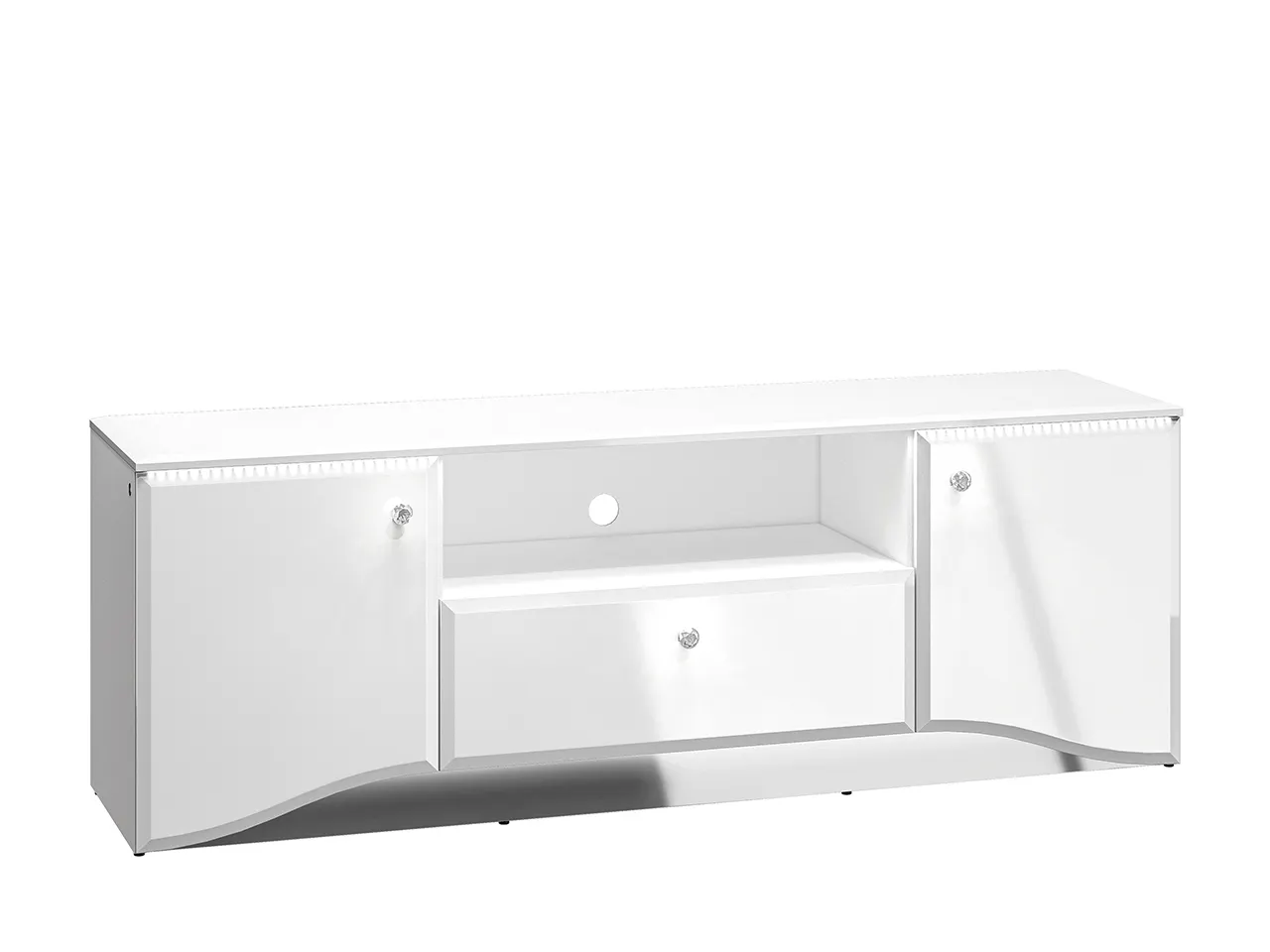 Szafka RTV 2-drzwiowa z szufladą GLAMOUR 03 z oświetleniem - biały połysk Meble, Kredens, Szafka, Szuflada