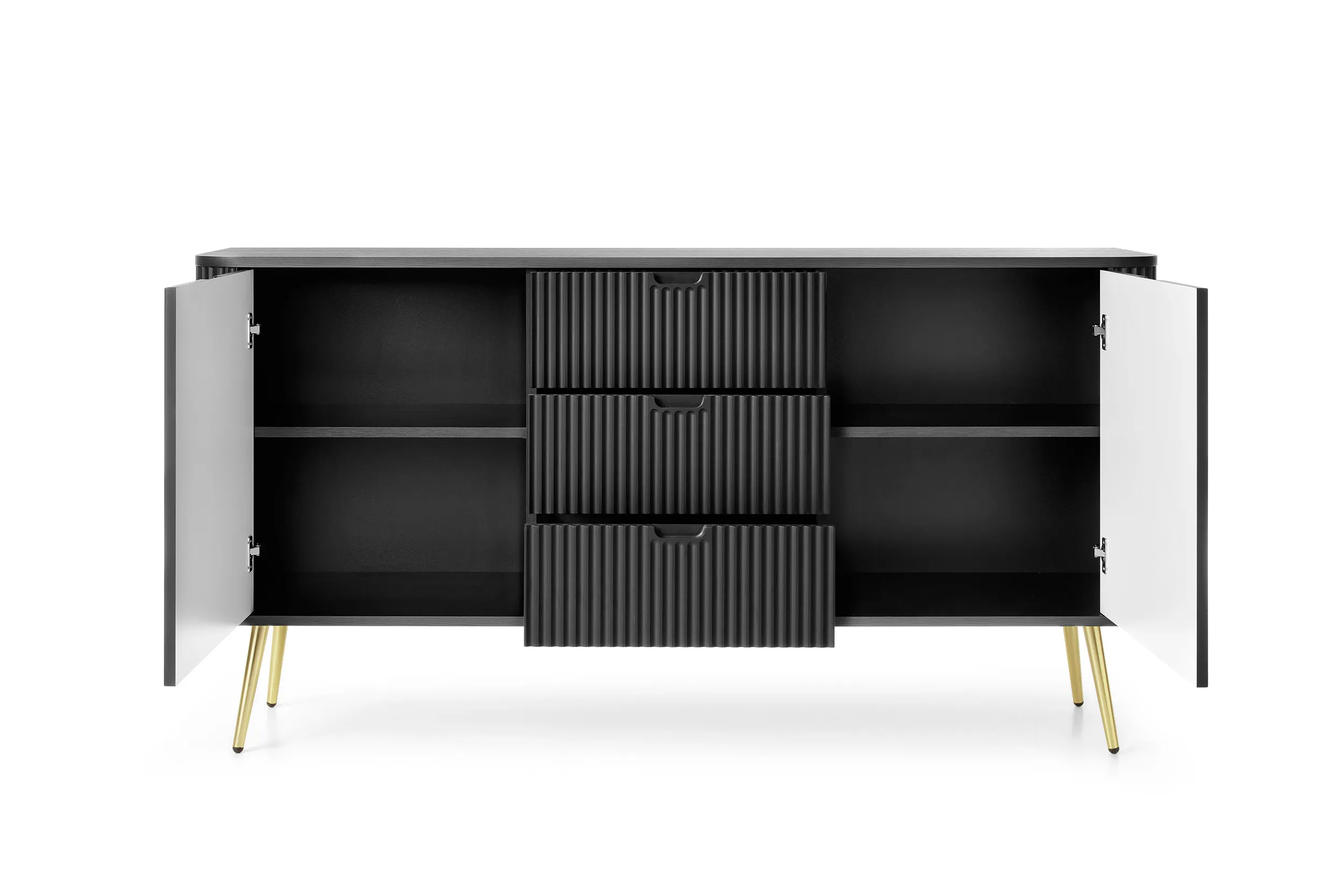 Komoda 2-drzwiowa z 3 szufladami ZOVA frezowane fronty, czarny, złoty - ZOVA_KSZ168_CZARZL