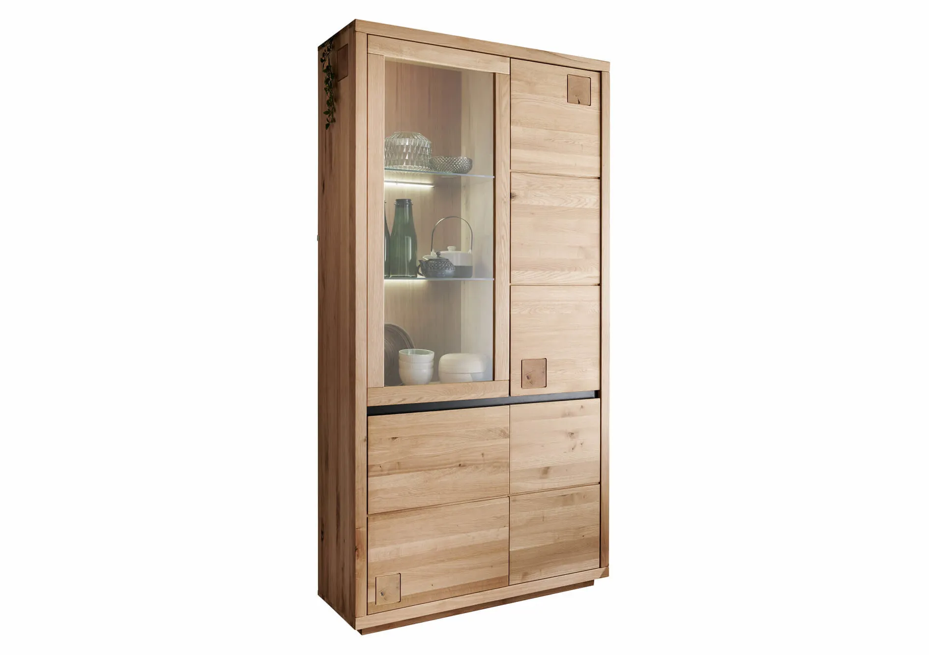 Witryna dębowa HALLOW 205x103 z 4 szafkami lewa