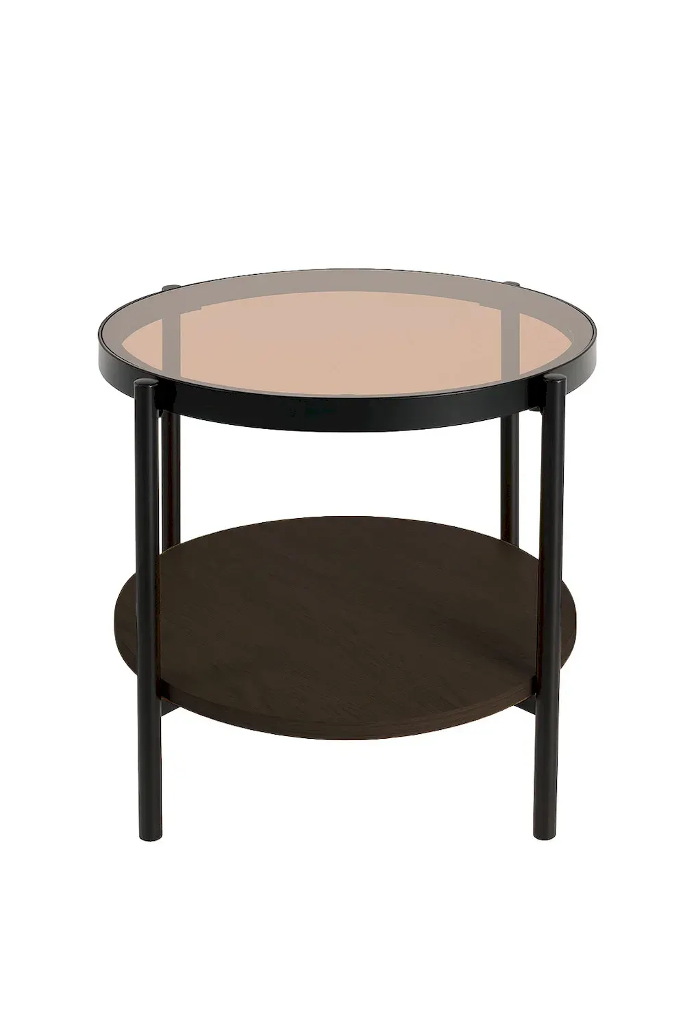 Stolik pomocniczy okrągły HASSEL z półką 48 cm brązowy espresso czarny - UN_58620001