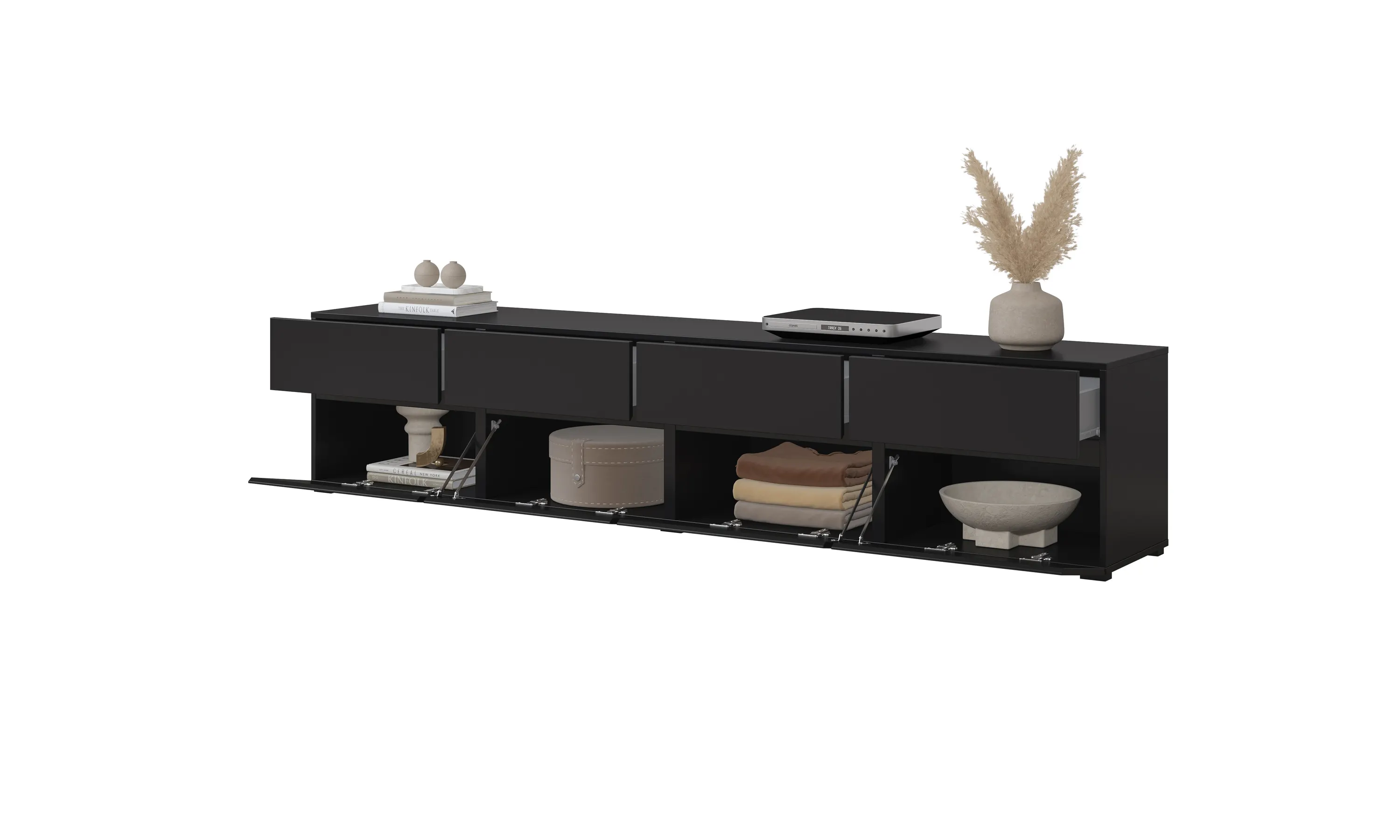 meble, komoda, czarna, szafka, półki